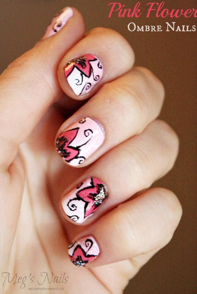 Pink Flower Ombre Nails