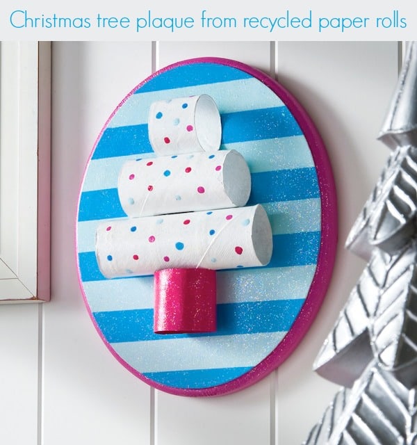 Easy-kids-craft-recycled-toilet-paper-roll-Christmas-tree-plaque