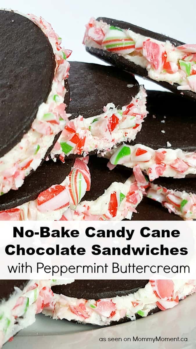 No-Bake Candy Cane Chocolate Sandwiches with Peppermint Buttercream