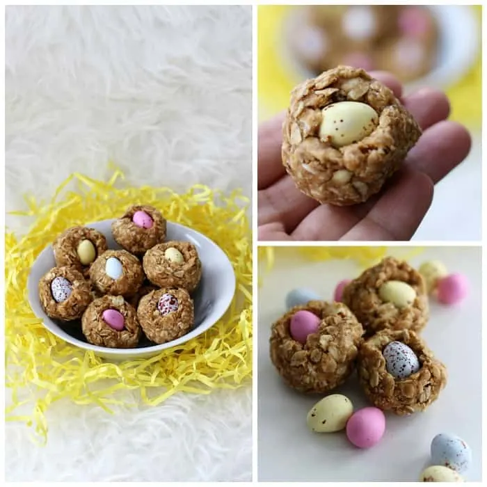 These easy no bake granola bar mini egg nests are so quick to make and are a hit with the kids. They make an adorable Easter snack.
