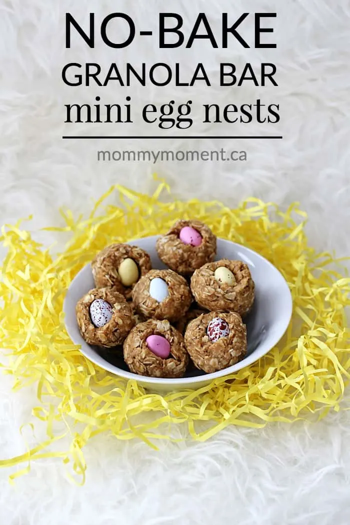 These easy no bake granola bar mini egg nests are so quick to make and are a hit with the kids. They make an adorable Easter snack.