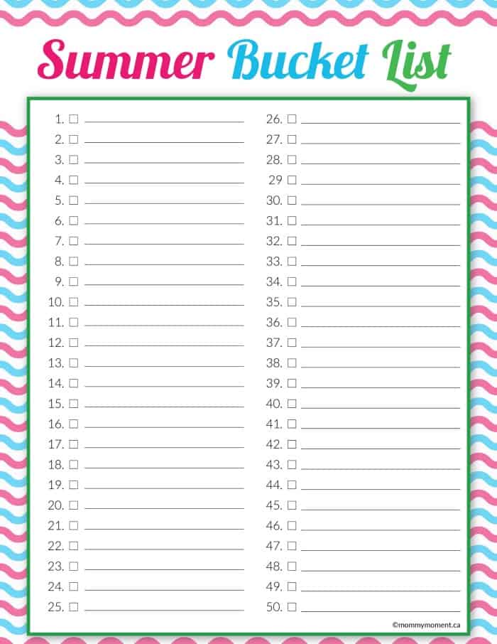 DIY Printable Summer Bucket List