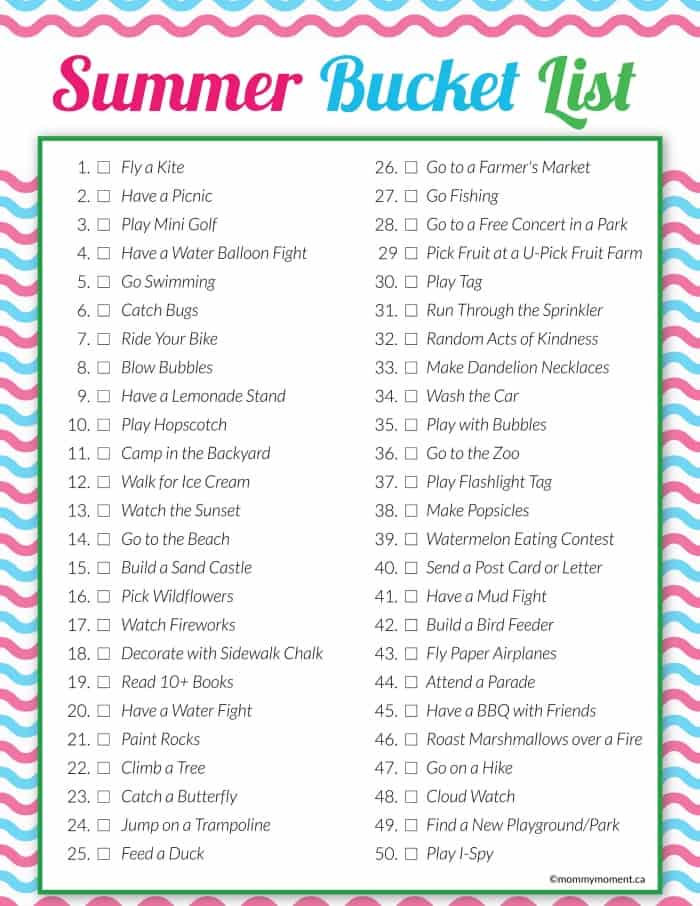 Summer bucket list 2021 for Kids/Toddlers