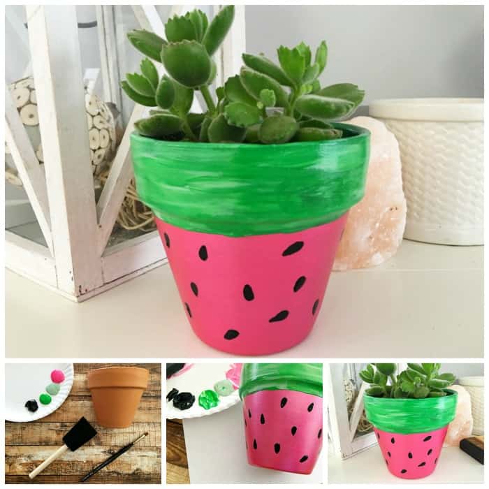 The cutest watermelon craft for kids. Make a hand painted watermelon terra cotta pot.