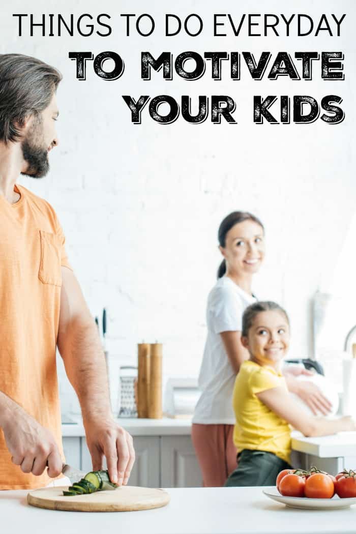 parents and child in the kitchen