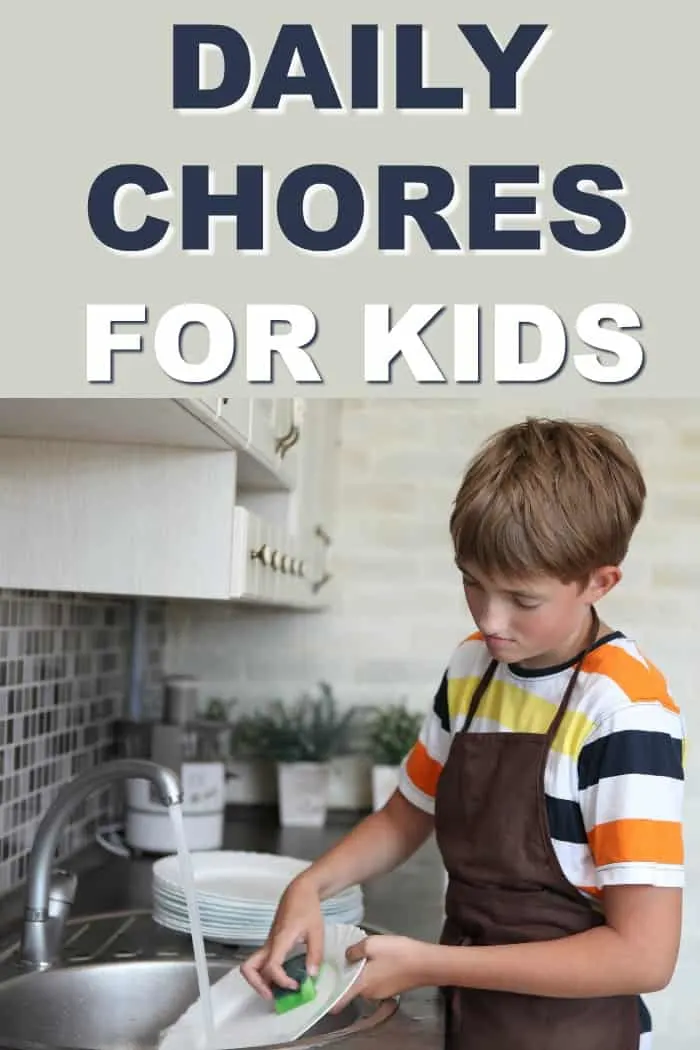 There are several different daily chores for kids that can be assigned to your children, just make sure you are making age-appropriate choices and remember to be patient. boy child doing dishes